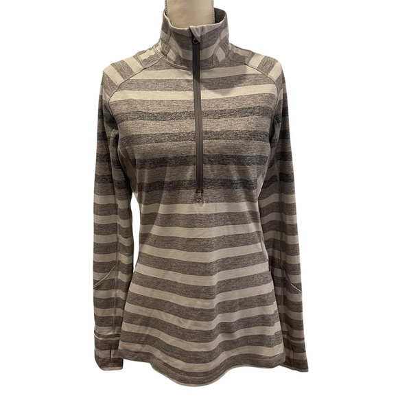 Lululemon Race Your Pace 1/4 Zip Gray Striped Size 12 - Picture 2 of 14